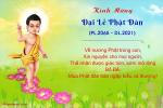 Thiệp Đức Phật đản sanh đi trên hoa sen cho Lễ Phật Đản 2021