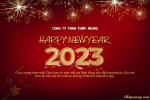 Thiệp chúc mừng năm mới - Happy New Year 2023 nền đỏ và pháo hoa