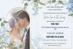 Thiết kế thiệp mời đám cưới hoa màu xanh với ảnh của bạn