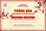 Thông báo lịch nghỉ Tết 2026 mẫu hoa đào với logo