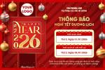 Mẫu thông báo nghỉ Tết Dương Lịch 2026 nền đỏ sang trọng