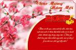 Thiệp chúc mừng năm mới 2026 hoa đào, mai khoe sắc