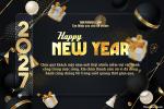 Lời chúc mừng năm mới 2027 trang trí nền và chữ vàng sang trọng