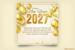 Thiệp chúc mừng năm mới 2027 màu vàng sang trọng với bóng trang trí lấp lánh