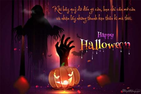 Hình ảnh thiệp Halloween kinh dị với lời chúc