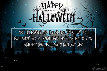 Thiệp chúc mừng Halloween với khu rừng bí ẩn