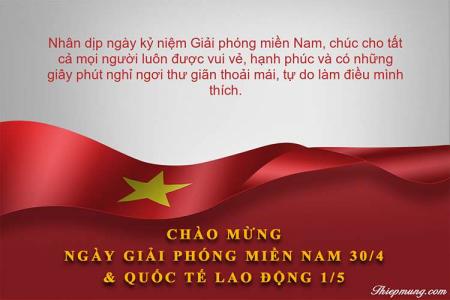 Thiệp chúc mừng 30/4 giải phóng Miền Nam và 1/5 Quốc tế lao động