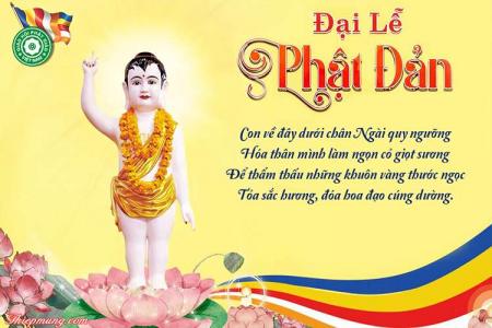 Thiệp chúc mừng Đại lễ Phật đản với Đức Phật và hoa sen
