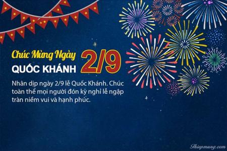 Thiệp chúc mừng ngày Quốc khánh 2/9 với pháo hoa rực rỡ