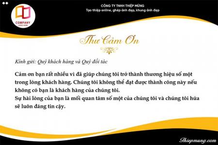 Mẫu thư cảm ơn khách hàng sang trọng cho công ty