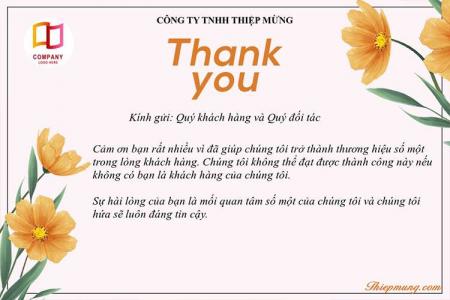 Mẫu thiệp cảm ơn khách hàng mẫu hoa đẹp trang nhã