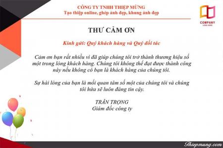 Tạo thiệp, thư cảm ơn khách hàng với bóng bay
