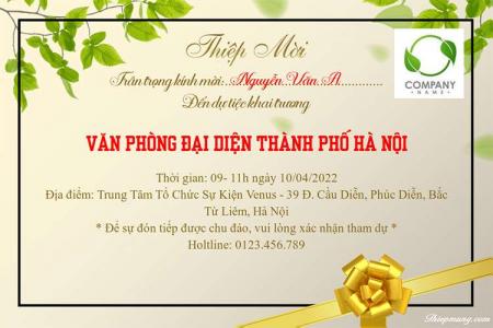 Tùy chỉnh thiệp mời khai trương công ty online miễn phí với lá xanh