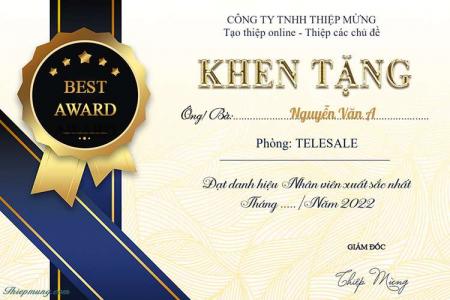 Mẫu giấy khen tặng dành cho cá nhân, nhân viên xuất sắc