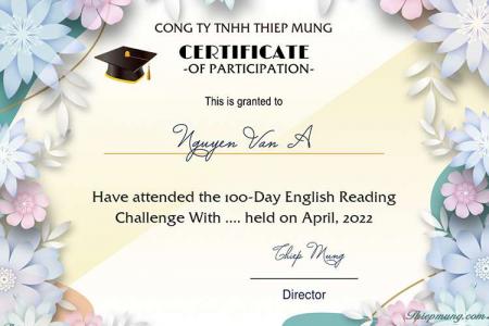 Tạo giấy chứng nhận tham gia Certificate of Participation nền hoa đẹp