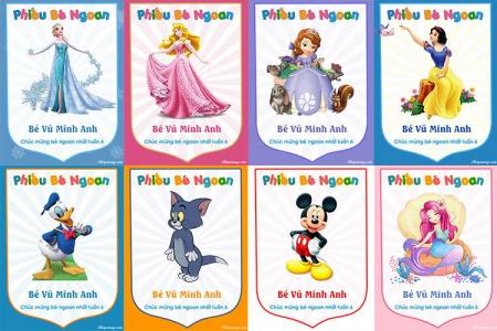 Mẫu phiếu bé ngoan với nhân vật hoạt hình ngộ nghĩnh