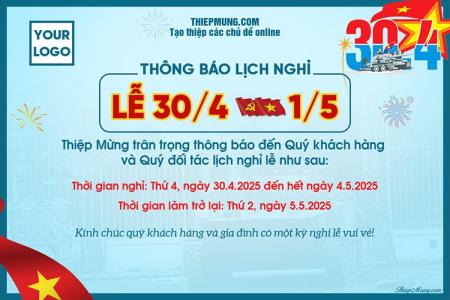 Mẫu thông báo về việc nghỉ lễ 30/4 và 1/5 năm 2025