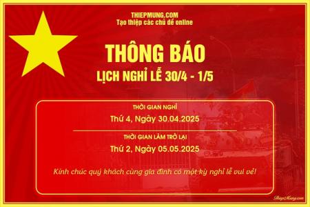 Tạo thông báo nghỉ lễ 30/4 và 1/5 trực tuyến