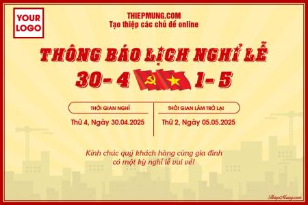 Thông báo nghỉ lễ Giải phóng Miền Nam 30/4 và Quốc tế Lao Động 1/5