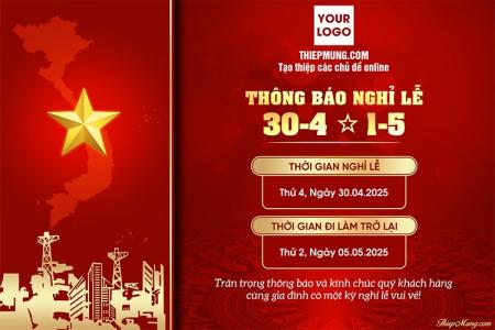 Tạo thông báo nghỉ lễ Giải phóng Miền Nam 30/4 và Quốc tế Lao Động 1/5 online