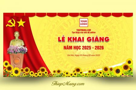 Backdrop lễ khai giảng năm học mới đẹp trang trọng, thiết kế chuyên nghiệp