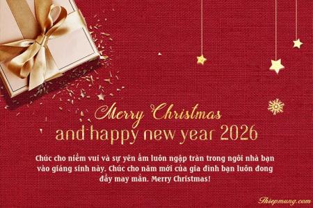 Mẫu thiệp chúc mừng Giáng sinh và năm mới 2026 màu đỏ