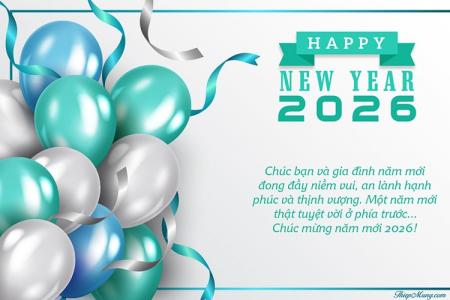Thiệp bóng bay chúc mừng năm mới 2026