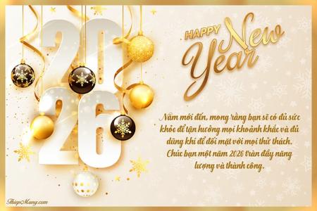 Thiệp chúc mừng năm mới 2026 sang trọng tông vàng ánh kim đẹp mắt