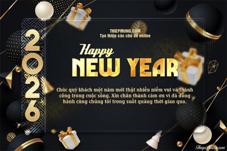 Lời chúc mừng năm mới 2026 trang trí nền và chữ vàng sang trọng