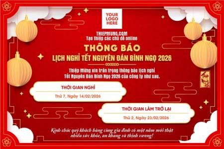 Tạo thông báo lịch nghỉ Tết Nguyên Đán chuyên nghiệp cho trung tâm giáo dục và doanh nghiệp