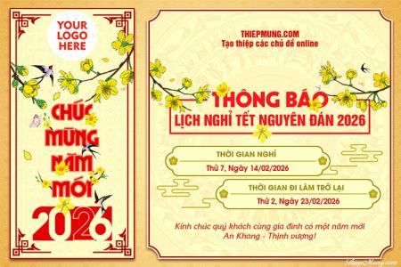 Tạo thông báo nghỉ Tết 2026 mẫu hoa mai