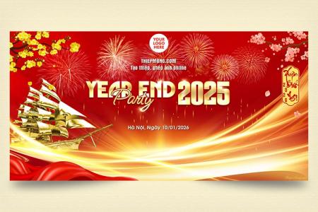Mẫu backdrop Year End Party trực tuyến miễn phí cho công ty