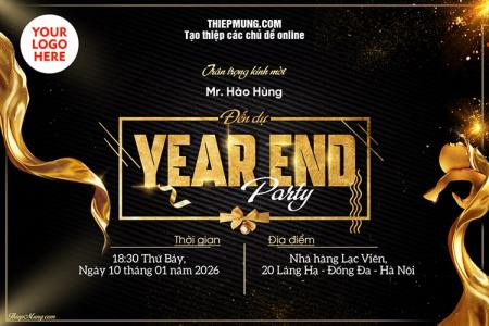Thiệp mời Year End Party sang trọng thiết kế đen vàng chuyên nghiệp