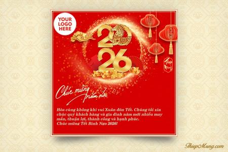 Thiệp chúc Tết 2026 với Ngựa vàng tài lộc