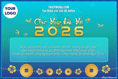 Mẫu thiệp chúc Tết chúc mừng năm mới 2026 cho công ty nền xanh