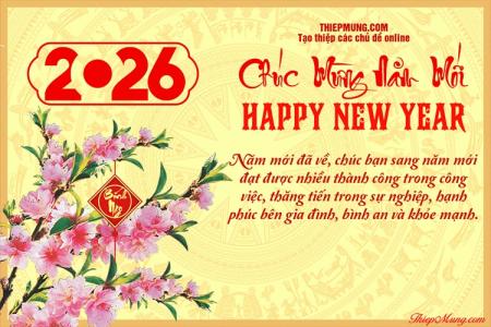 Mẫu thiệp chúc 2026 hoa đào - Tạo thiệp chúc mừng năm mới ý nghĩa