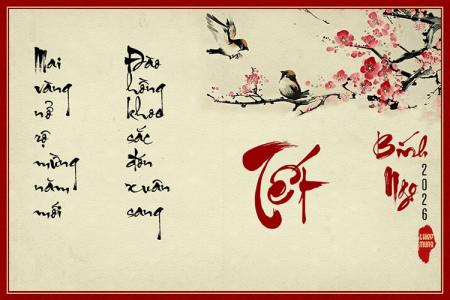 Thiệp thư pháp chúc Tết mừng xuân Bính Ngọ 2026