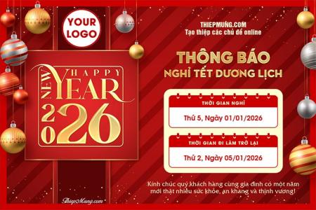 Mẫu thông báo nghỉ Tết Dương Lịch 2026 nền đỏ sang trọng