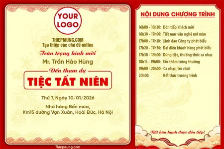 Mẫu thiệp mời Tiệc Tất Niên phong cách truyền thống kết hợp hiện đại