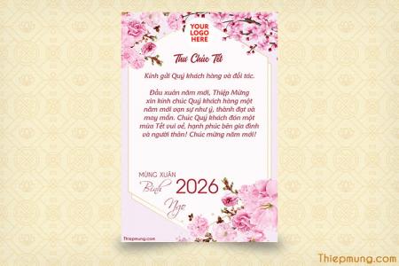 Tạo Mẫu Thư chúc Tết Bính Ngọ 2026 cho khách hàng mẫu hoa đào