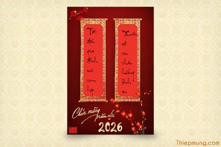 Thư pháp câu đối chúc Tết 2026 với hoa đào