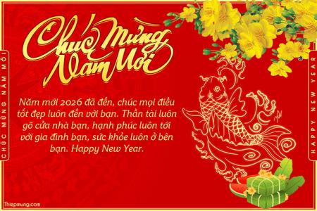 Thiệp chúc Tết 2026 hoa Mai rực rỡ