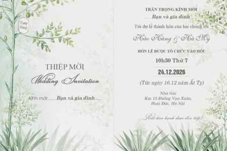Tạo thiệp mời đám cưới trang nhã với cây lá xanh màu nước