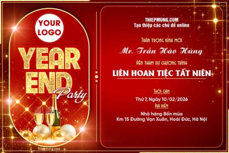 Mẫu thiệp mời Year End Party nổi bật tông đỏ mang đến cảm giác ấm áp