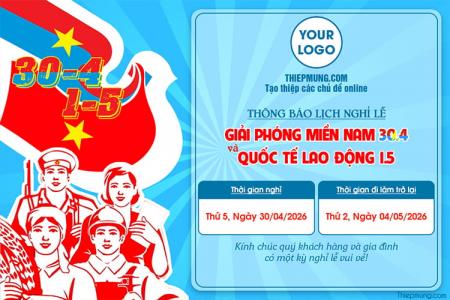 Tạo thông báo nghỉ lễ 30-4 và 1-5 có logo và tên công ty, tổ chức online