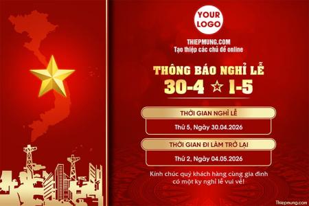 Tạo thông báo nghỉ lễ Giải phóng Miền Nam 30/4 và Quốc tế Lao Động 1/5 online