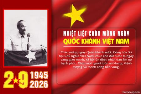 Miễn phí thiệp chúc mừng Quốc khánh 2/9 với quốc kỳ Việt Nam