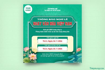 Tạo banner thông báo nghỉ lễ ngày văn hóa Việt Nam trang trọng chuyên nghiệp