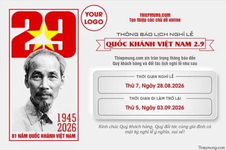 Mẫu thông báo lịch nghỉ lễ Quốc Khánh Việt Nam 2/9 tối giản trang trọng