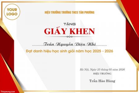 Mẫu giấy khen thưởng học sinh đạt thành tích xuất sắc online
